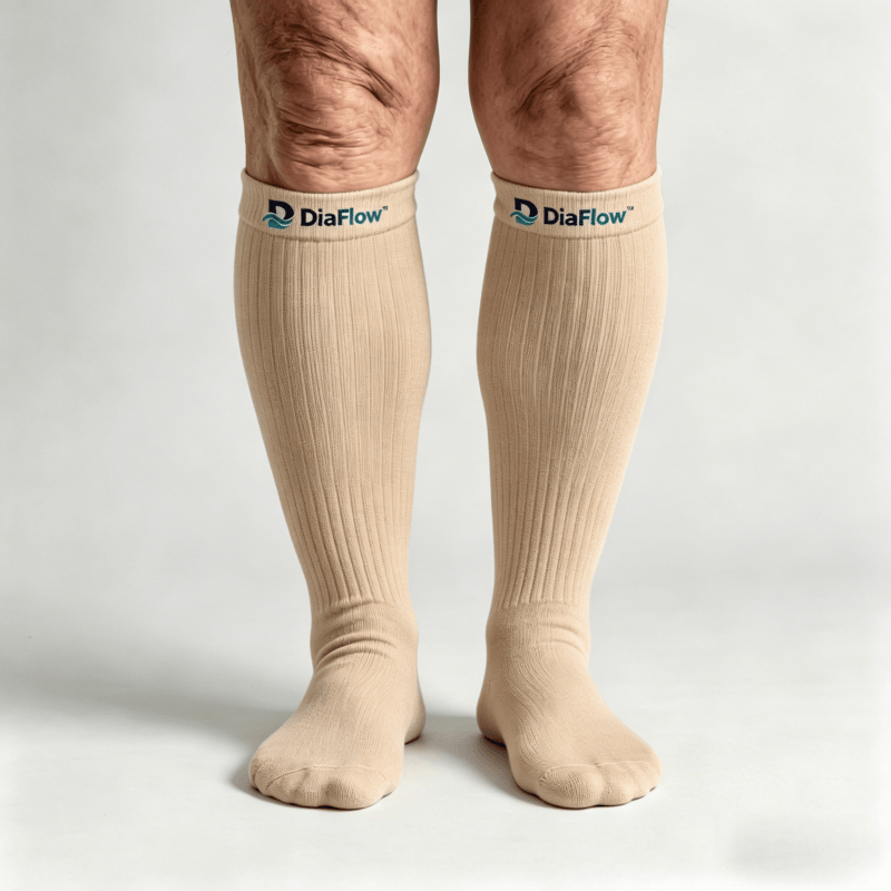 DiaFlow™ Sand-Colored Over-the-Knee Socks: Classic Full Leg Care