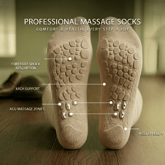 Beige diabetic acupressure socks designed to improve foot circulation and relieve numbness and tingling, ideal for sensitive and diabetic feet