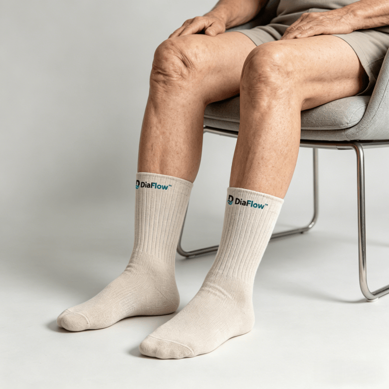 Beige diabetic socks with non-binding top for extended daily wear