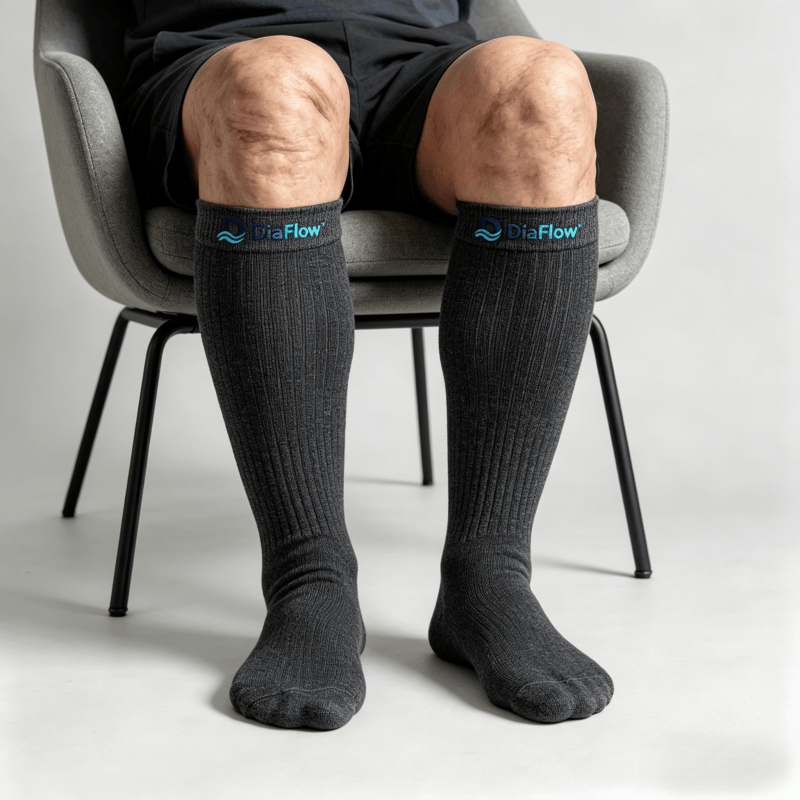 Non-binding black diabetic long socks for extended daily wear