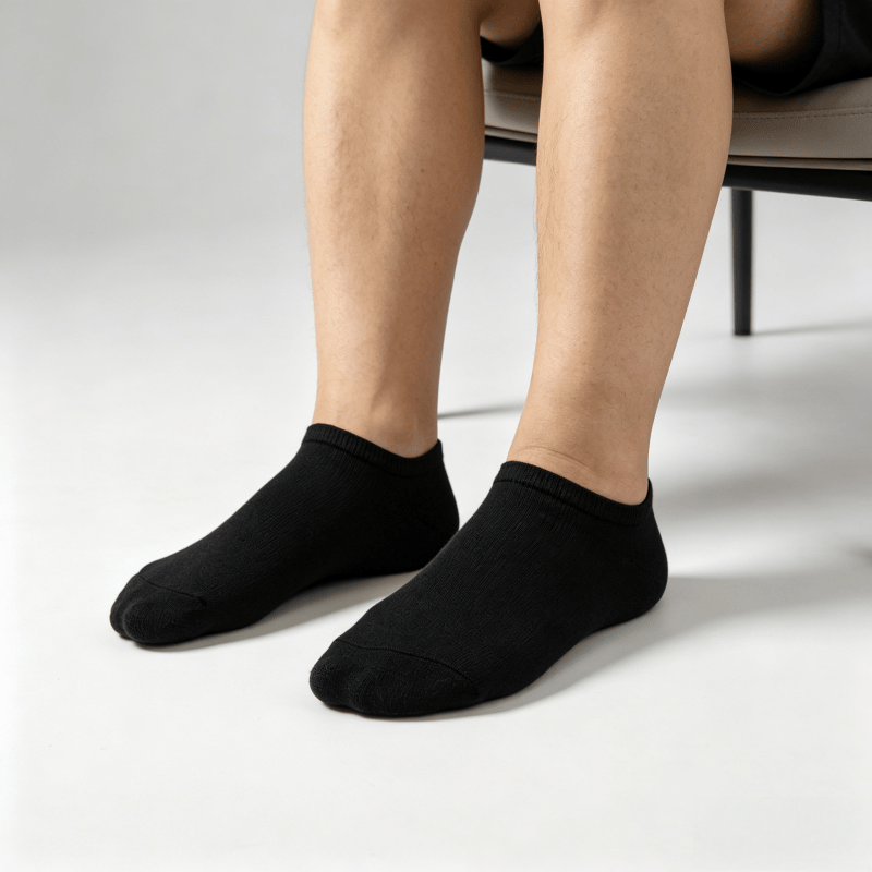 Non-binding black diabetic no-show socks for everyday wear with low-cut shoes