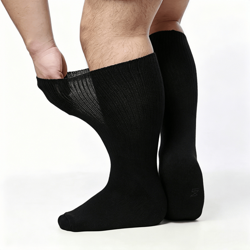 Smooth flat-seam black diabetic socks to reduce friction and irritation on feet