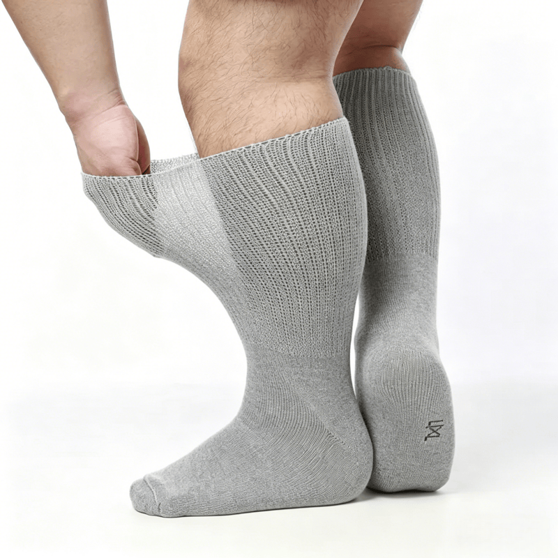 Breathable greige diabetic short socks, cushioned sole to help reduce foot pressure