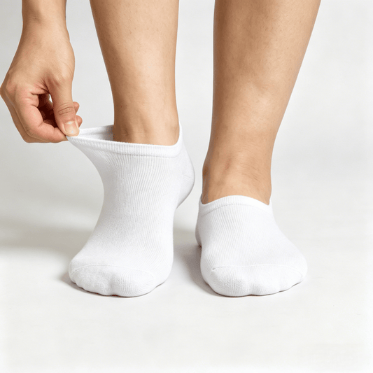 White diabetic no-show socks with breathable mesh panel on instep for improved airflow and reduced stuffiness