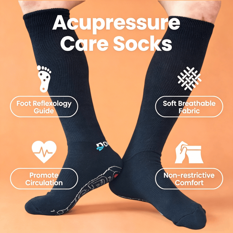 DiaFlow™ black acupressure reflexology socks for swollen feet edema relief and improved foot blood circulation