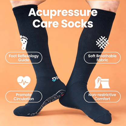 DiaFlow™ black acupressure reflexology socks for swollen feet edema relief and improved foot blood circulation