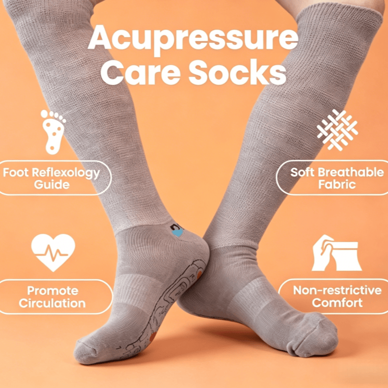 DiaFlow™ khaki brown acupressure reflexology socks for swollen feet edema relief and improved foot blood circulation