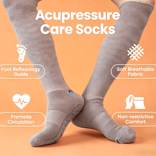 DiaFlow™ khaki brown acupressure reflexology socks for swollen feet edema relief and improved foot blood circulation