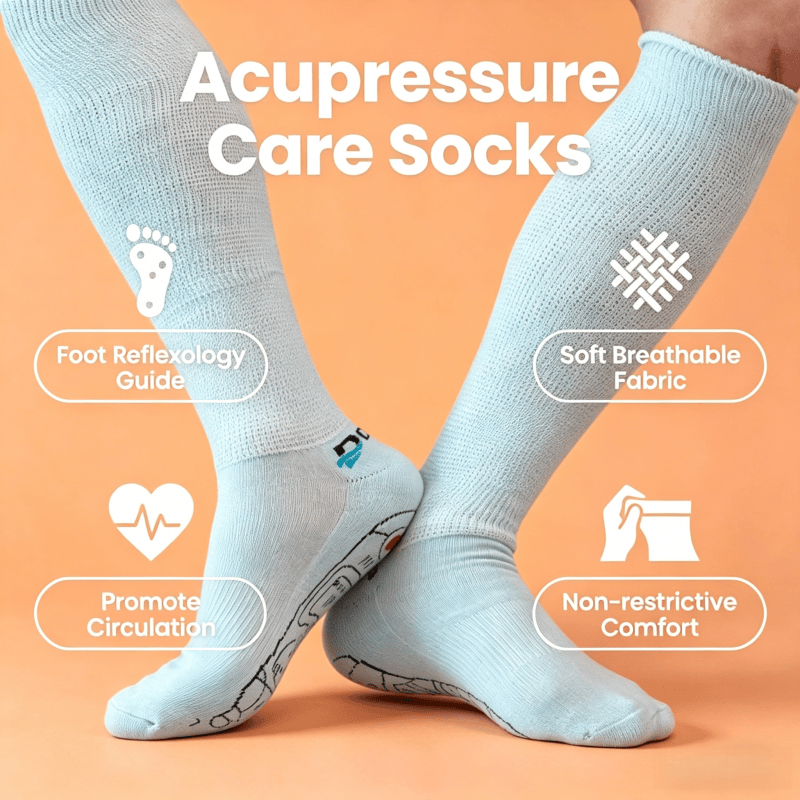 DiaFlow™ light blue acupressure reflexology socks for swollen feet edema relief and improved foot blood circulation