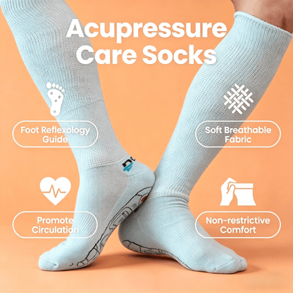 DiaFlow™ light blue acupressure reflexology socks for swollen feet edema relief and improved foot blood circulation