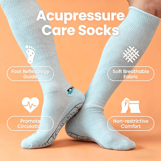 DiaFlow™ light blue acupressure reflexology socks for swollen feet edema relief and improved foot blood circulation