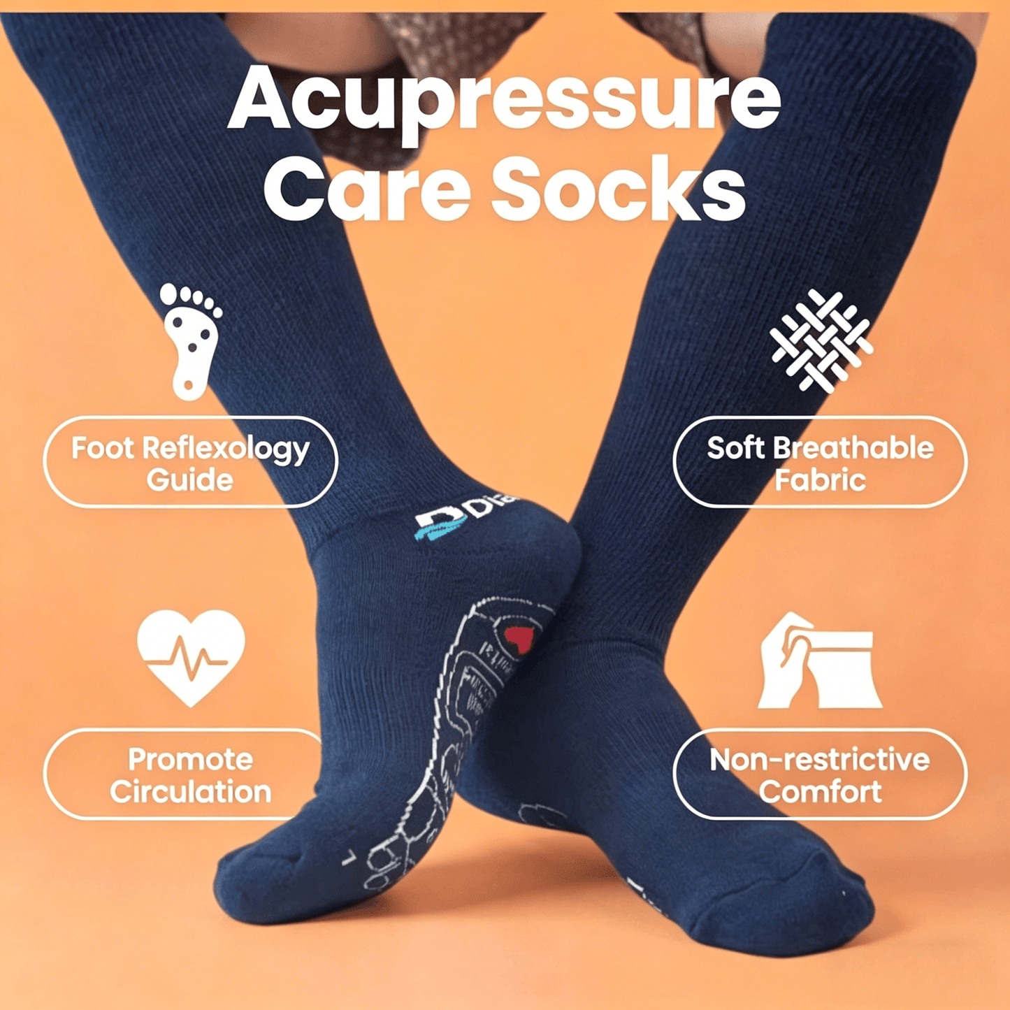 DiaFlow™ navy blue acupressure reflexology socks for swollen feet edema relief and improved foot blood circulation