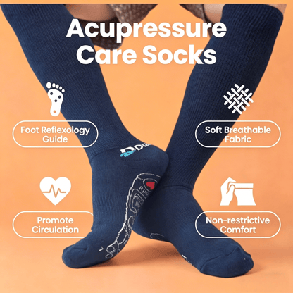 DiaFlow™ navy blue acupressure reflexology socks for swollen feet edema relief and improved foot blood circulation