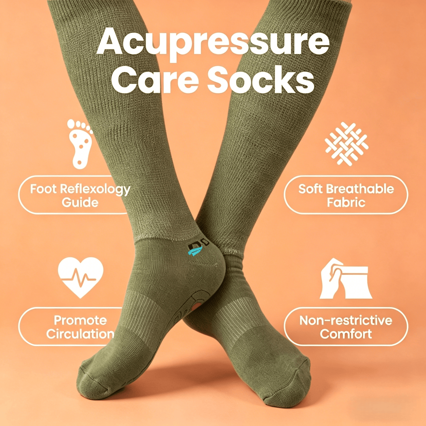 DiaFlow™ olive green acupressure reflexology socks for swollen feet edema relief and improved foot blood circulation