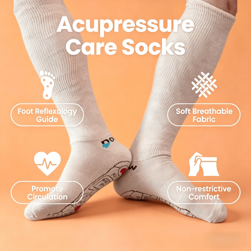 DiaFlow™ sand-colored acupressure reflexology socks for swollen feet edema relief and improved foot blood circulation