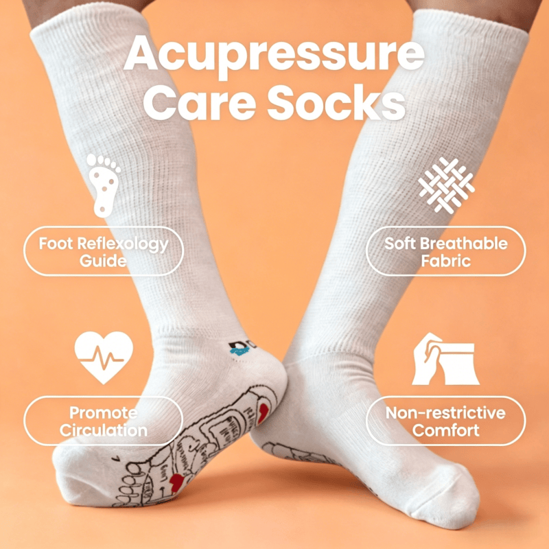 DiaFlow™ white acupressure reflexology socks for swollen feet edema relief and improved foot blood circulation