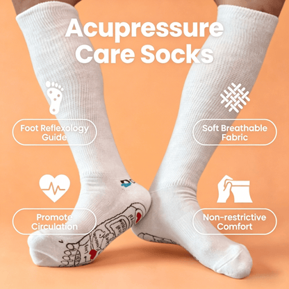 DiaFlow™ white acupressure reflexology socks for swollen feet edema relief and improved foot blood circulation