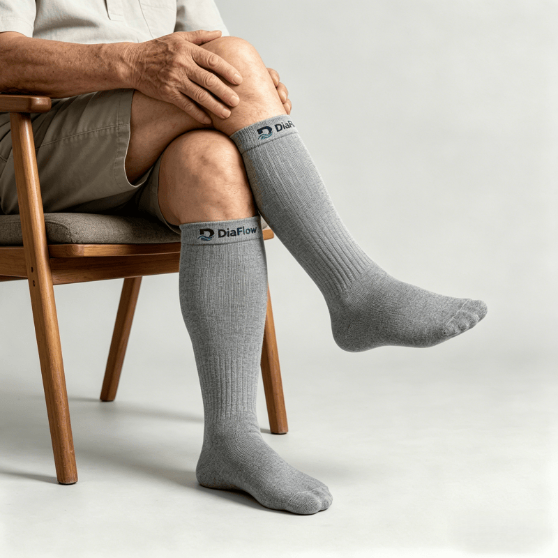 Non-binding gray diabetic long socks for extended daily wear