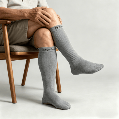Non-binding gray diabetic long socks for extended daily wear