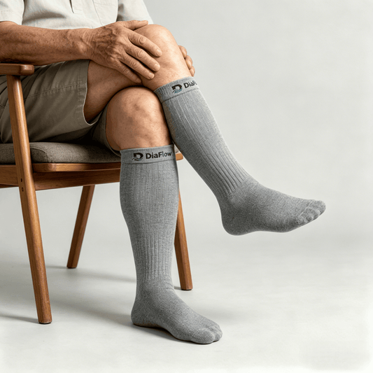 Non-binding gray diabetic long socks for extended daily wear
