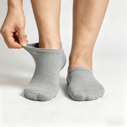 Non-binding gray diabetic no-show socks for everyday wear with low-cut shoes