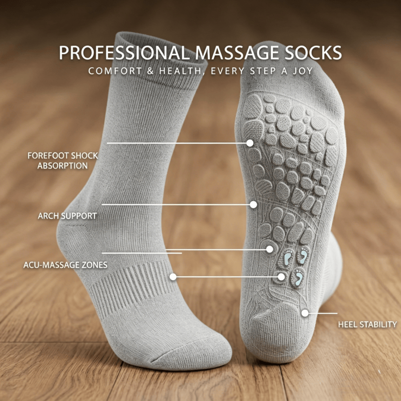 These grey mid-calf massage socks are suitable for commuting and prolonged standing, helping to relieve foot pressure and fatigue.
