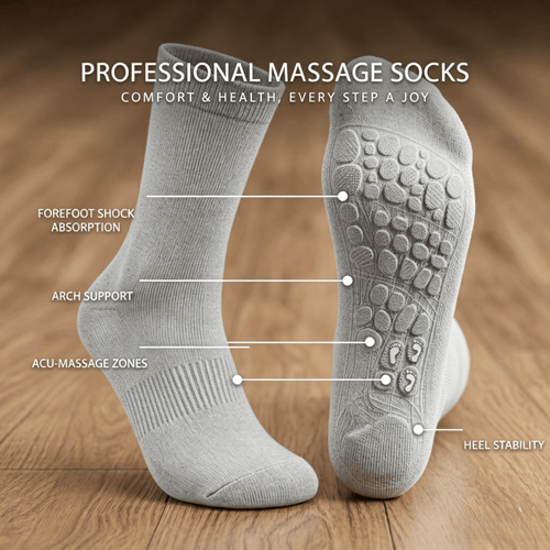 These grey mid-calf massage socks are suitable for commuting and prolonged standing, helping to relieve foot pressure and fatigue.