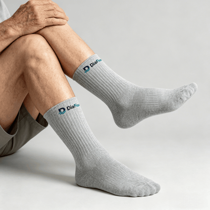 Soft greige diabetic crew socks with relaxed top band for comfortable daily foot care