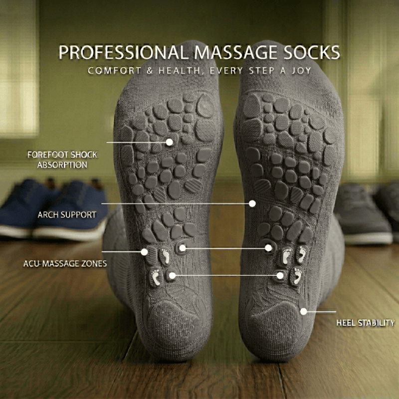 The care label and antibacterial icon on the grey diabetic socks indicate that they are machine washable and shrink-resistant, to maintain long-term foot hygiene.