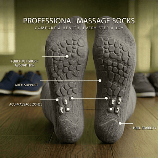 The care label and antibacterial icon on the grey diabetic socks indicate that they are machine washable and shrink-resistant, to maintain long-term foot hygiene.