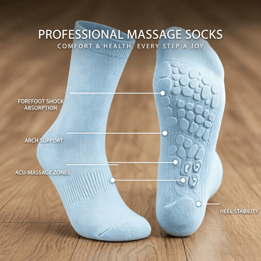 Light blue crew acupressure socks designed for relaxation, ideal for home use and bedtime wear