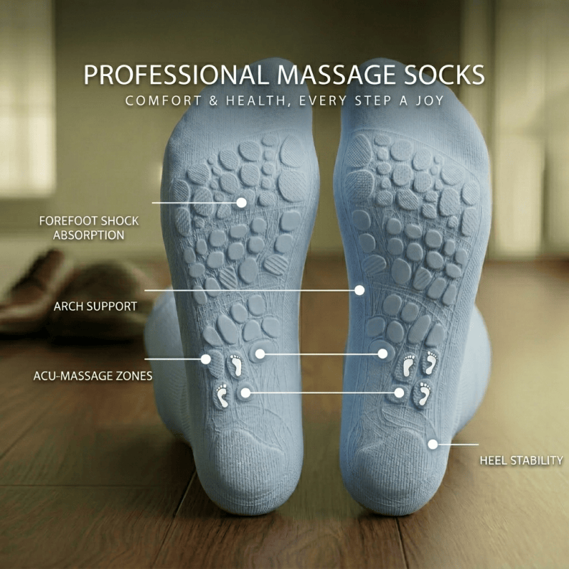 Light blue diabetic acupressure socks designed for a calming feel, helping support circulation and relieve numbness, ideal for home relaxation and evening wear