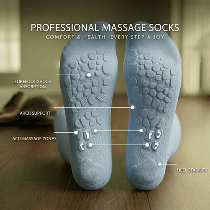 Light blue diabetic acupressure socks designed for a calming feel, helping support circulation and relieve numbness, ideal for home relaxation and evening wear