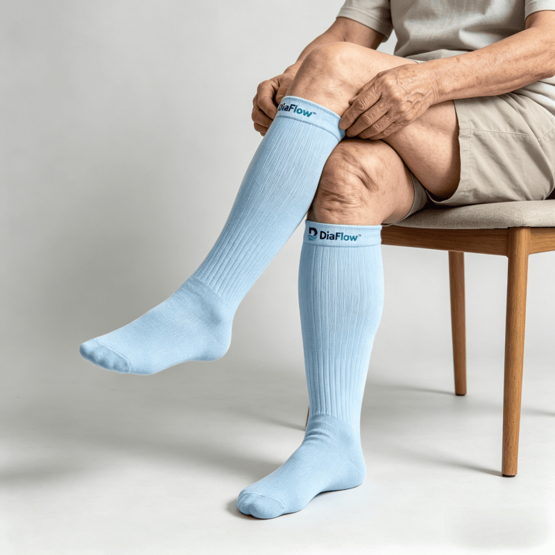 Non-binding light blue diabetic long socks for extended daily wear