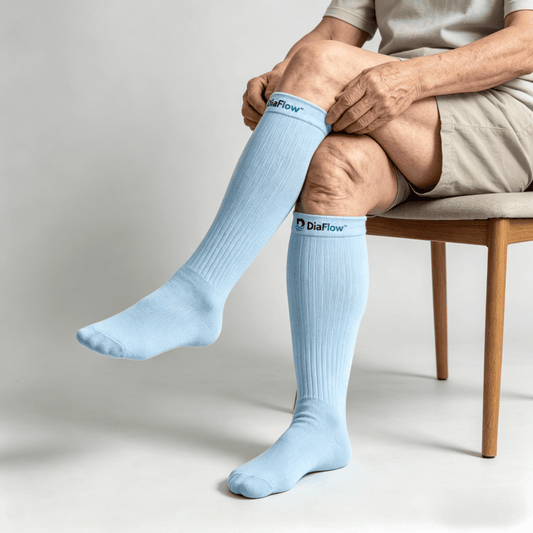 Non-binding light blue diabetic long socks for extended daily wear
