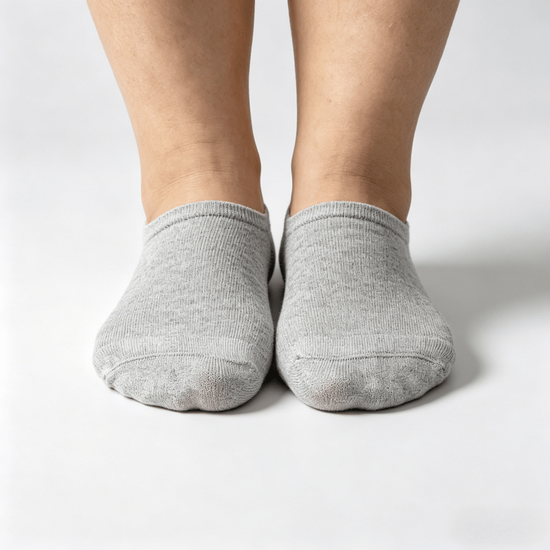 Low-profile gray diabetic no-show socks designed to stay hidden under most low-cut shoes
