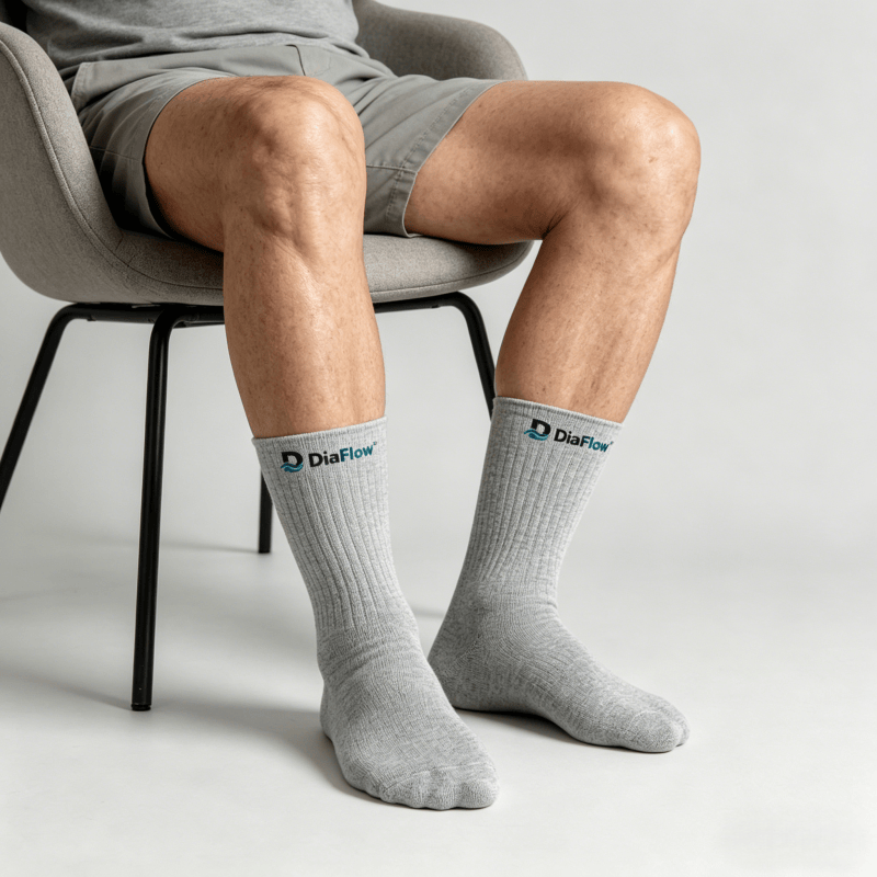 Seamless greige diabetic care short socks, designed to prevent friction and irritation