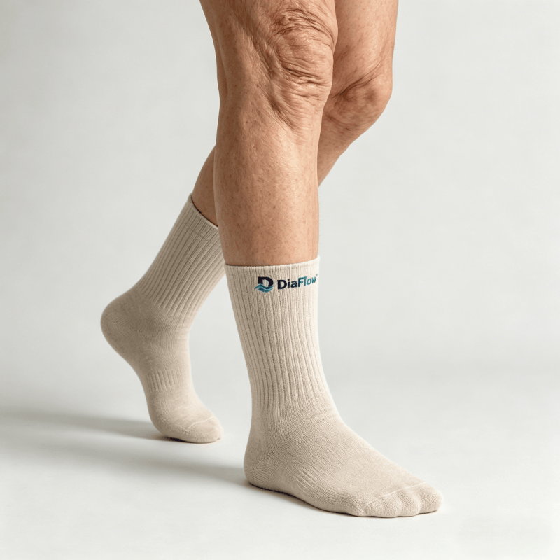 Medium-thickness beige diabetic socks to help maintain comfortable foot temperature