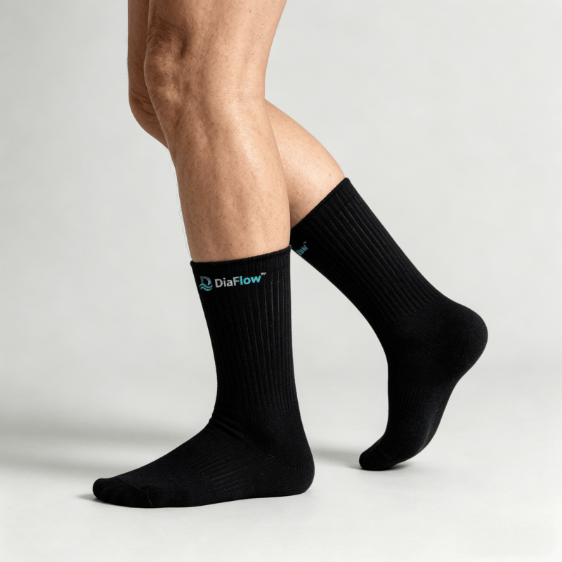 Medium-thickness black diabetic socks to help maintain comfortable foot temperature