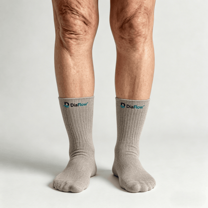 Medium-weight greige diabetic socks for helping maintain comfortable foot temperature