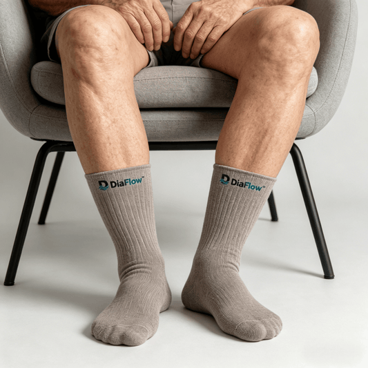 Moisture-wicking greige diabetic socks to keep feet dry and reduce friction risk
