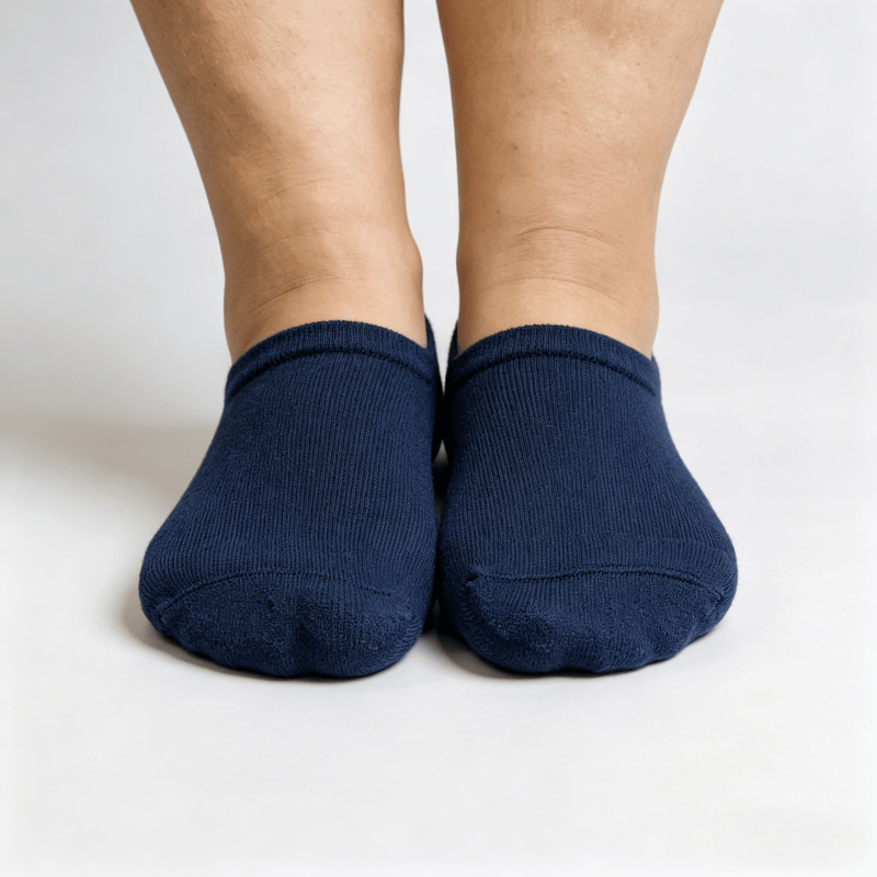Breathable moisture-wicking navy blue diabetic no-show socks for keeping feet dry