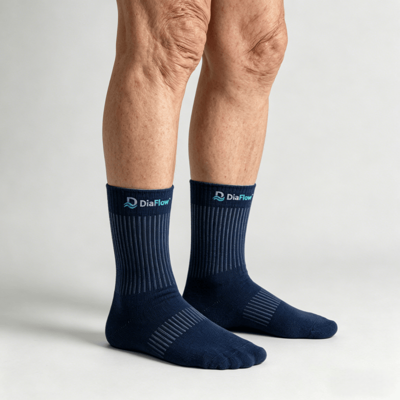 Breathable moisture-wicking navy blue diabetic socks for keeping feet dry