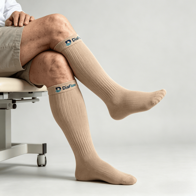 Breathable moisture-wicking sand over-the-knee diabetic socks for staying dry from thigh to foot

