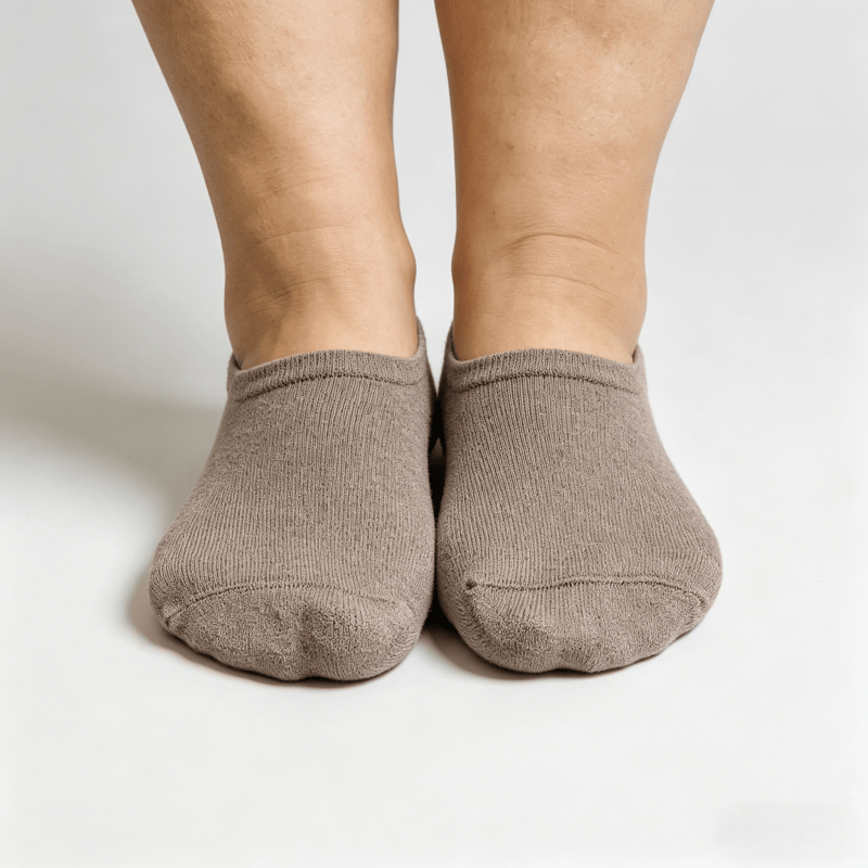 Greige diabetic short socks with inherent antibacterial fibers to help reduce odor
