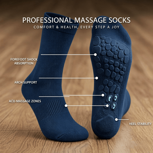 Navy blue crew diabetic acupressure socks offer structured support and help improve circulation, ideal for long work hours and daily wear
