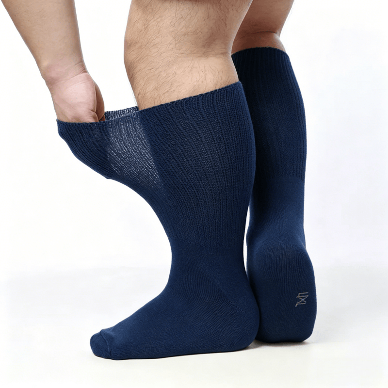 Smooth flat-seam navy blue diabetic socks to reduce friction and irritation on feet
