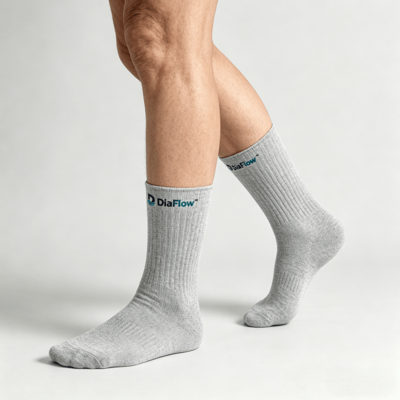 Non-binding greige diabetic socks, gentle on legs and suitable for swollen ankles