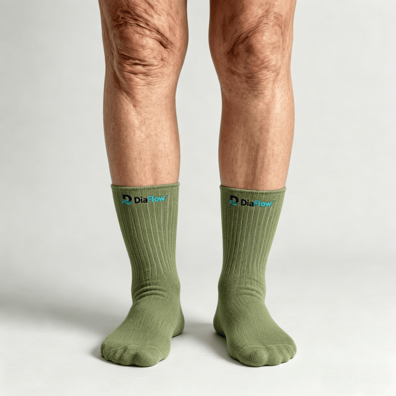Olive green diabetic socks without tightness, suitable for sensitive or swollen feet