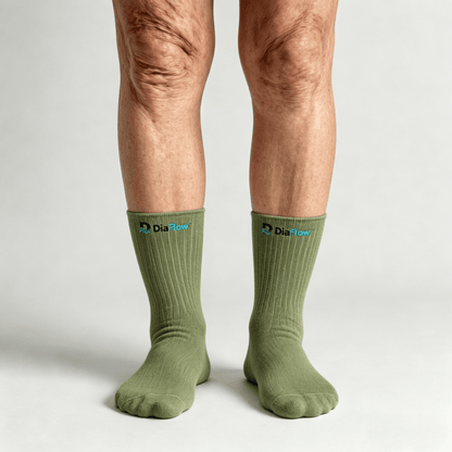Olive green diabetic socks without tightness, suitable for sensitive or swollen feet